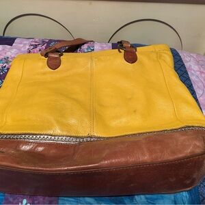 Clarks Yellow and Brown Leather Tote Bag